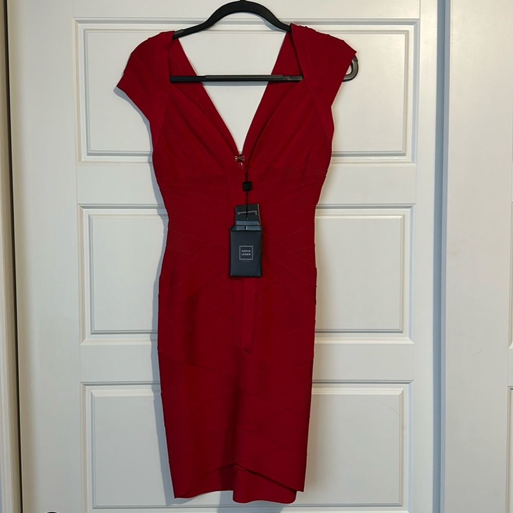 HERVE LEGER RED BANDAGE DRESS - size S